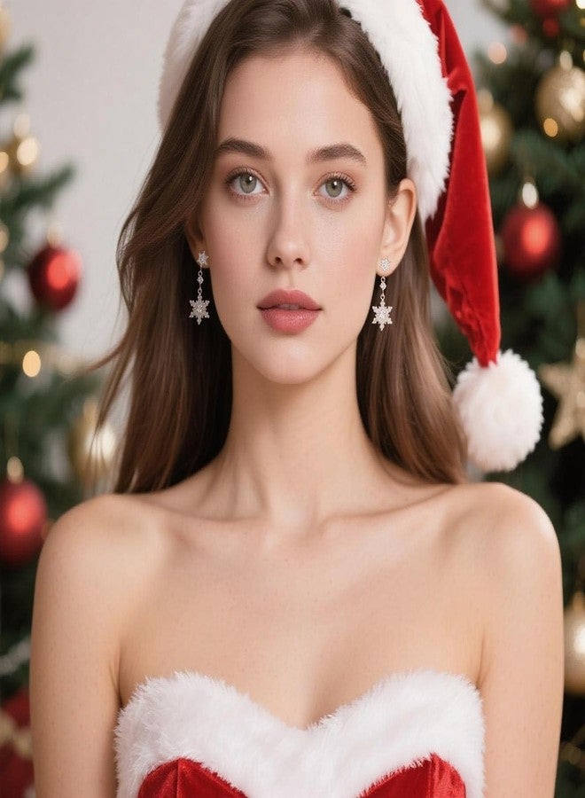 Lookray Christmas Snowflake Earring for Women Dainty Snowflake Pearl Drop Dangle Earrings Sparkly White Zirconia Snowflakes Stud Earrings Christmas costume Jewelry Gifts（style2） - Image 2
